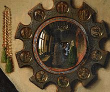 Détail du miroir. Les époux Arnolfini de Jan Van Eyck (1434) 